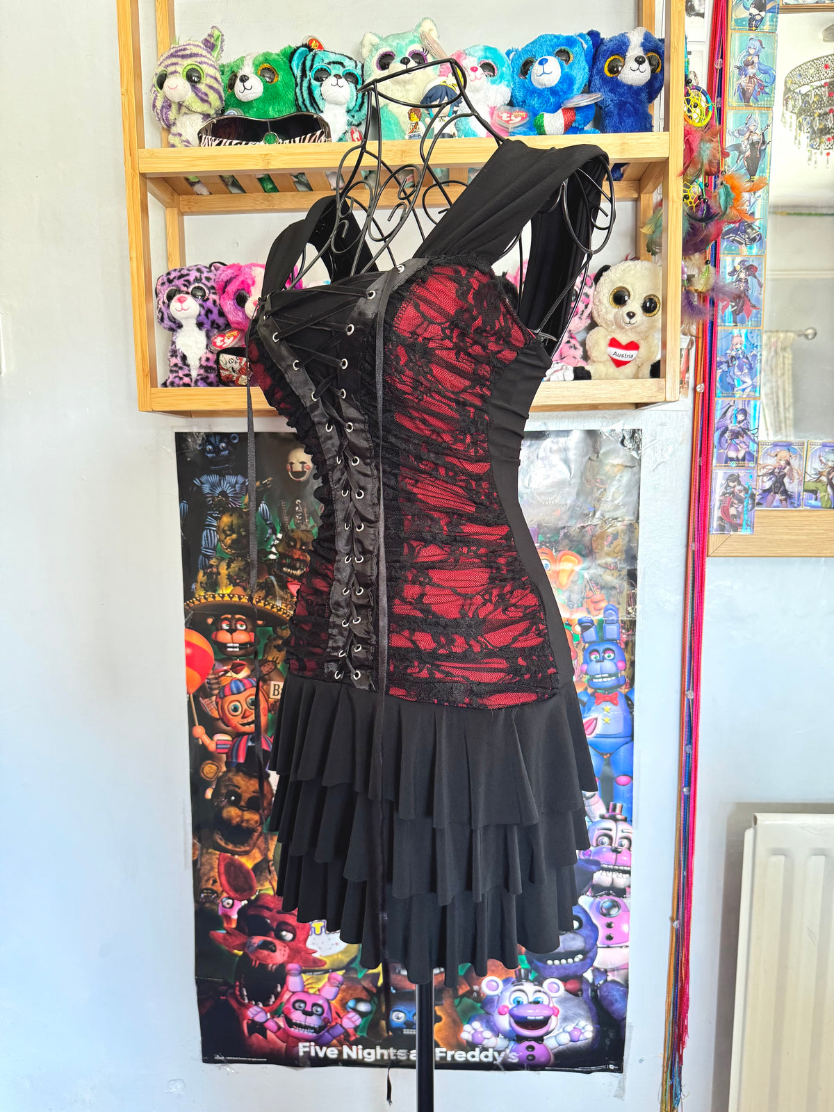 y2k vintage malgoth ruffle tiered lace up corset style mini dress
