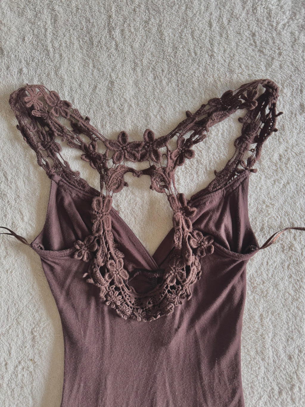 y2k vintage chocolate brown ruched fitted lace back cami top