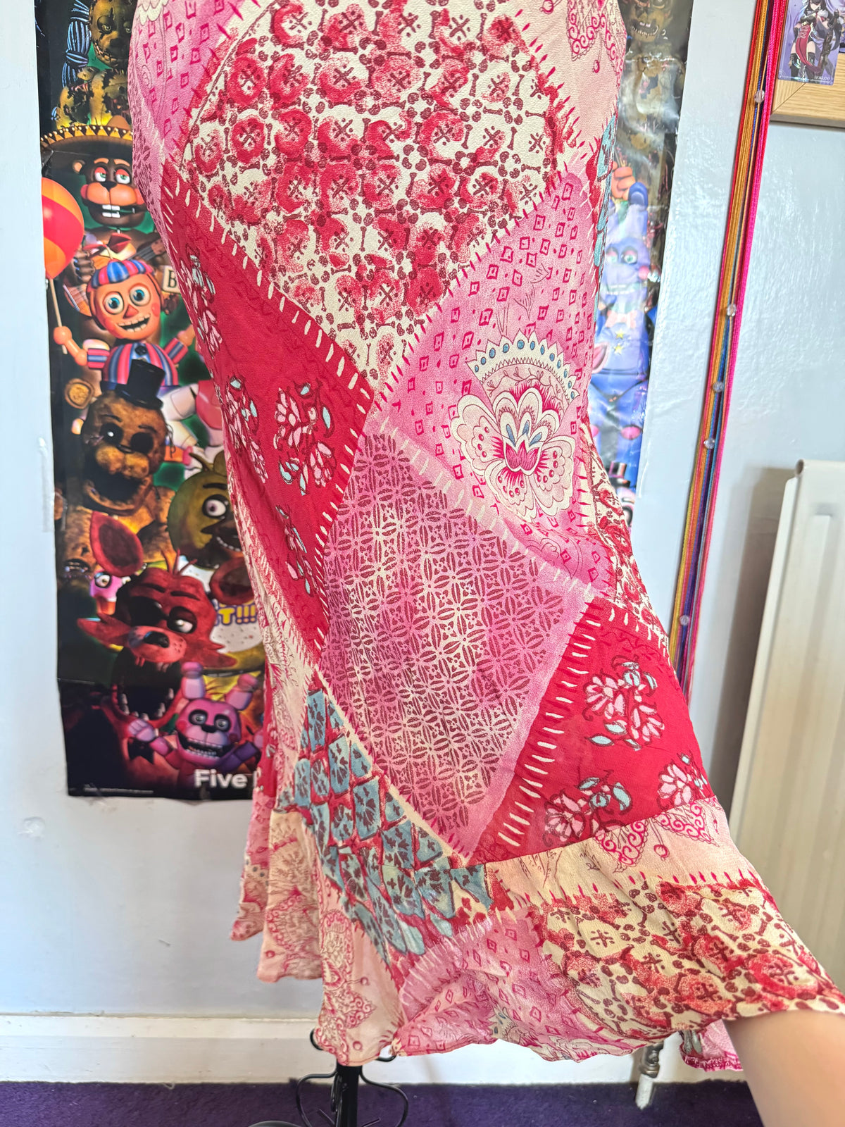 y2k vintage patchwork style mixed print midaxi length dress