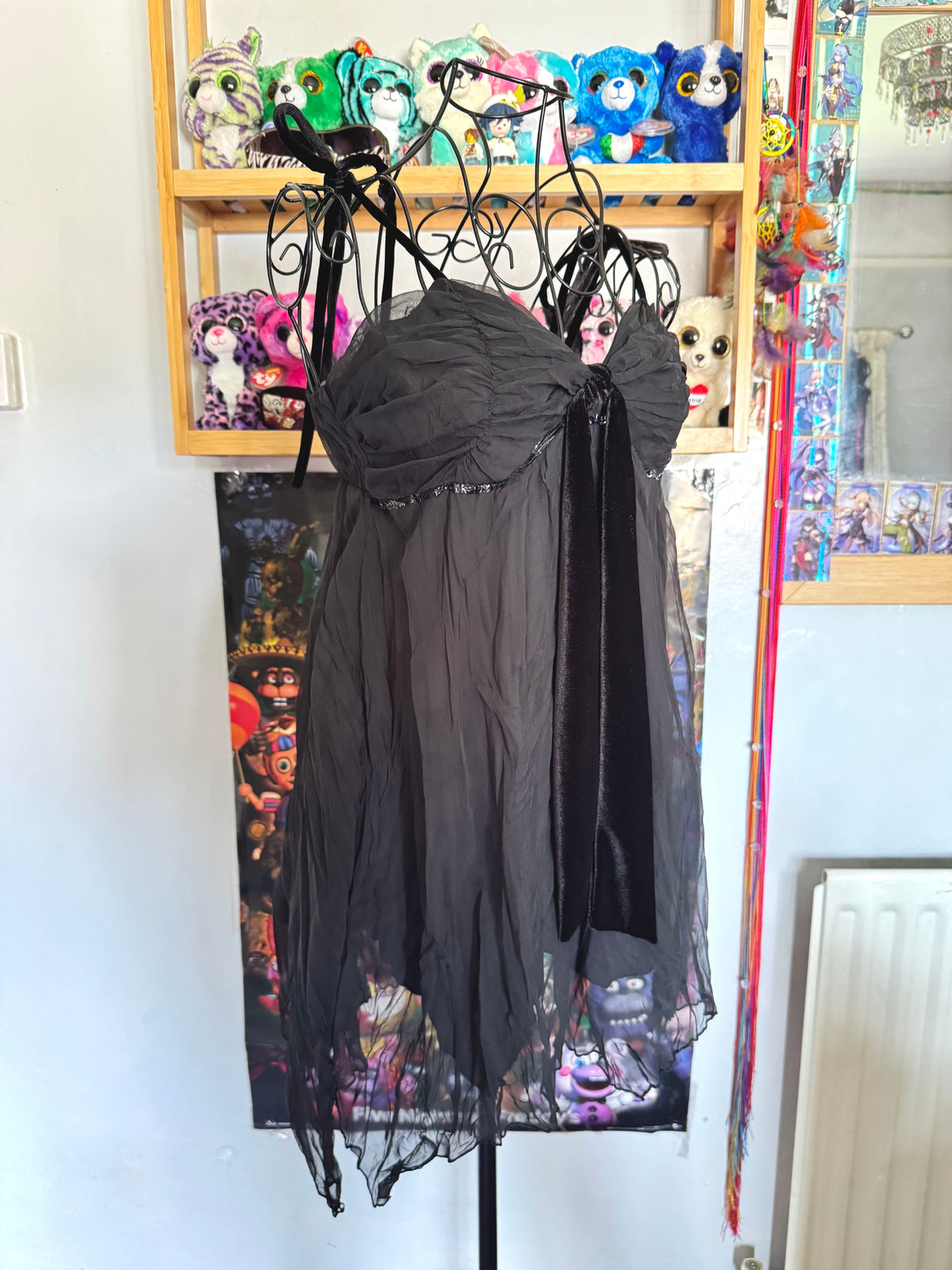y2k vintage black and grey layered floaty babydoll cami top with velvet accents