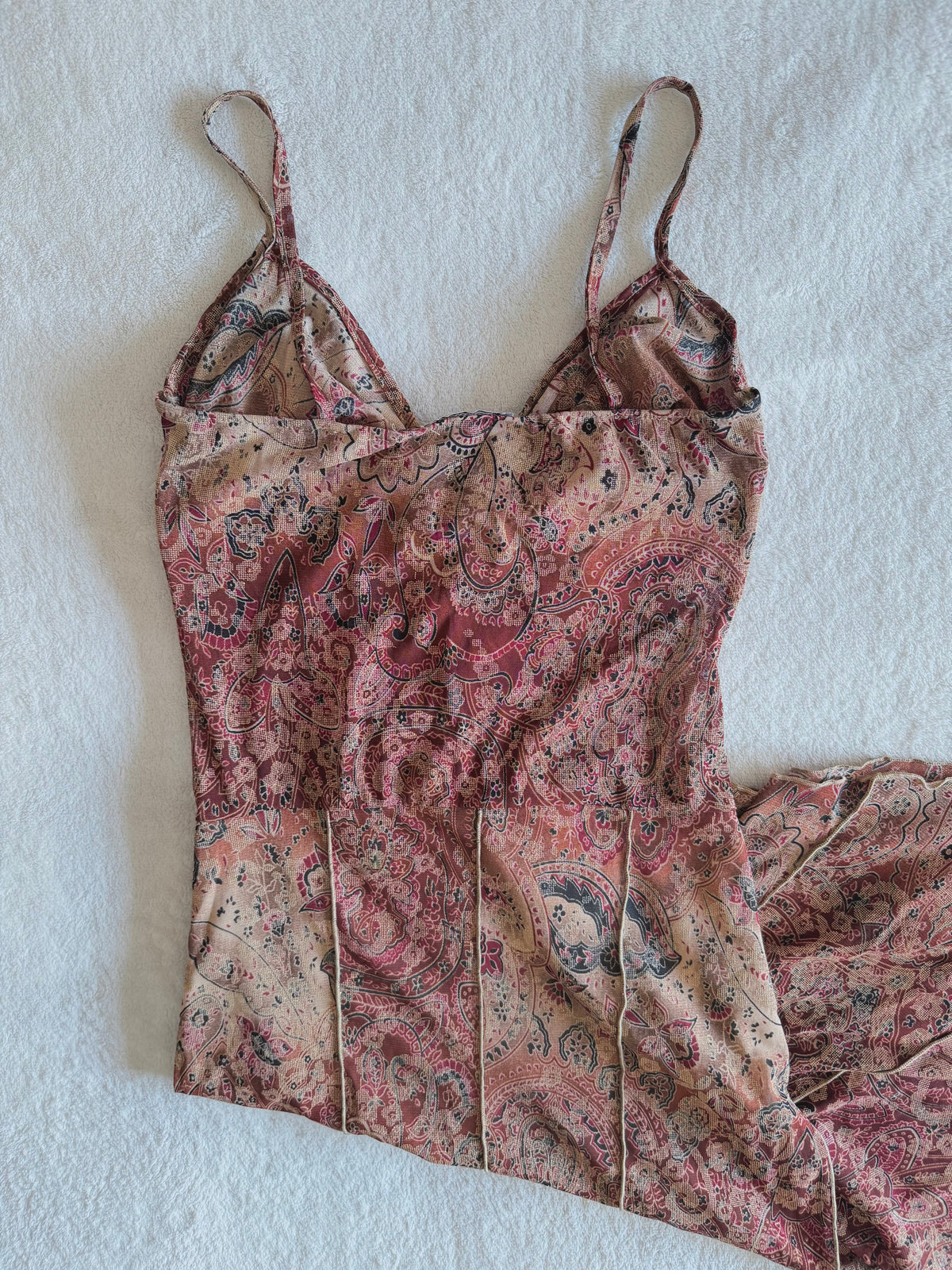 y2k vintage earthy fairy asymmetrical hem midaxi dress with glittery shimmer