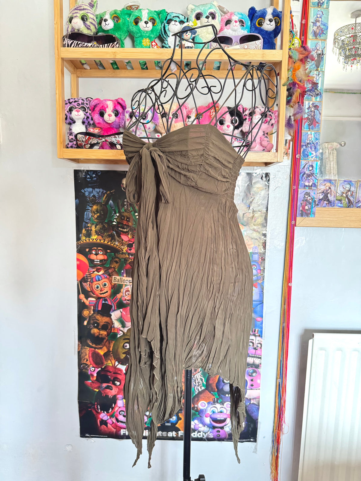y2k vintage khaki forest fairy floaty asymmetrical hem cami top
