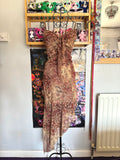 y2k vintage earthy fairy asymmetrical hem midaxi dress with glittery shimmer