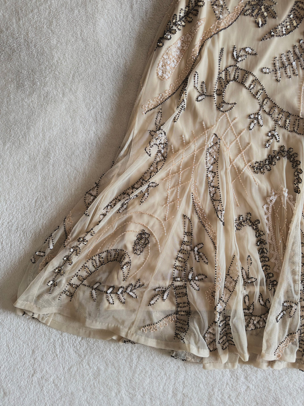 y2k vintage incredible heavily beaded beige midaxi dress 20’s gatsby style