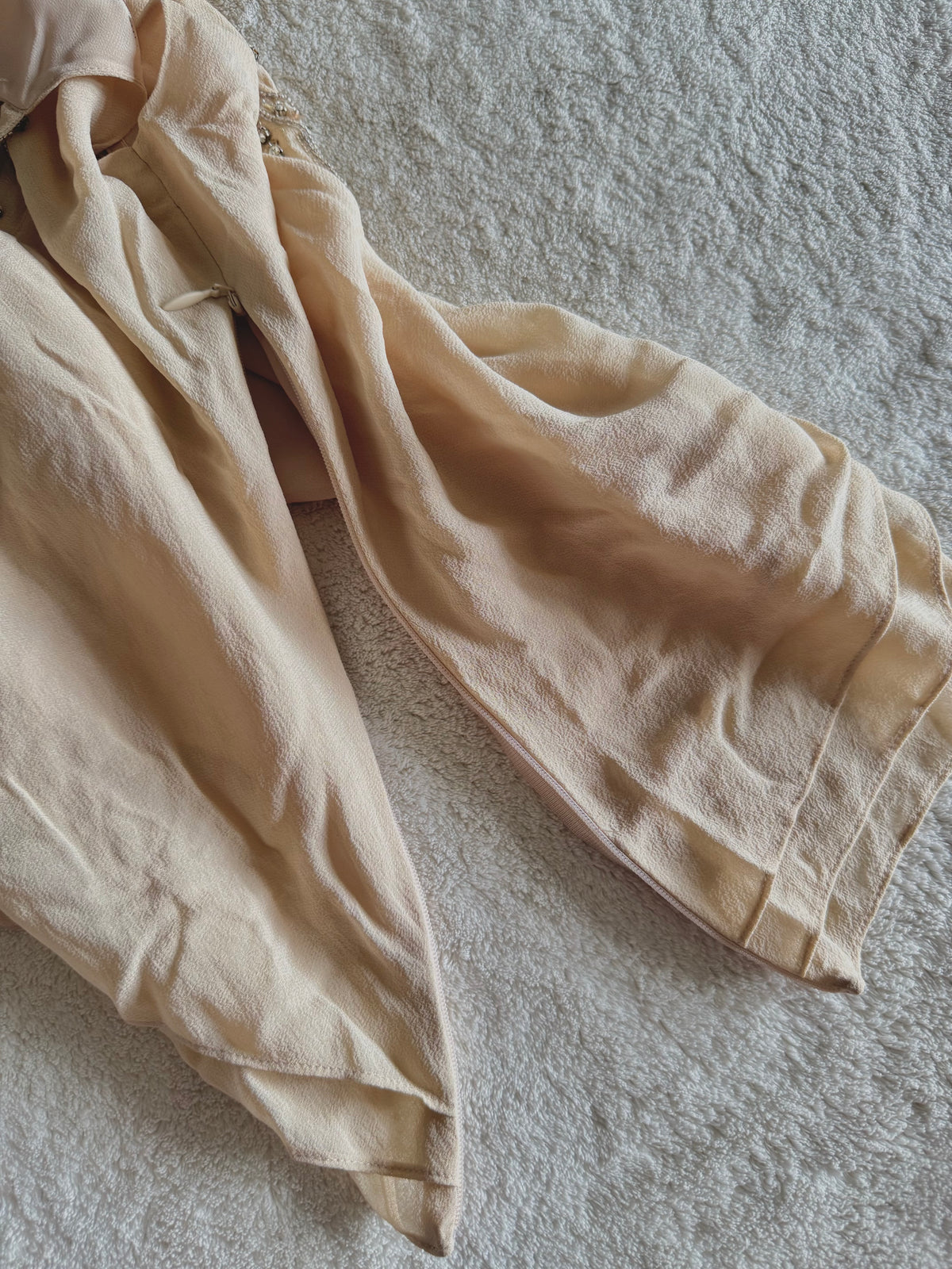 y2k vintage bnwt deadstock beige fitted layered silk cami top with feathering and sequins