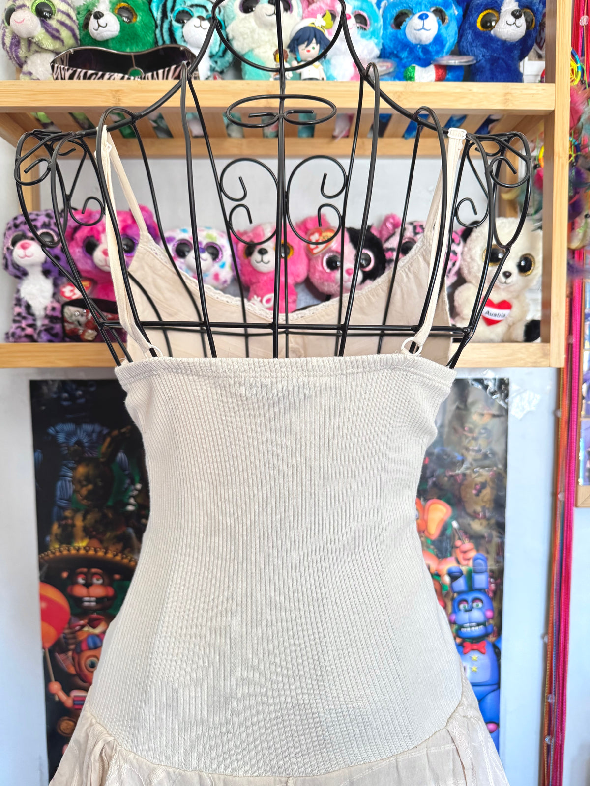 y2k vintage cream cotton fairy midi dress with ruffle layered hem