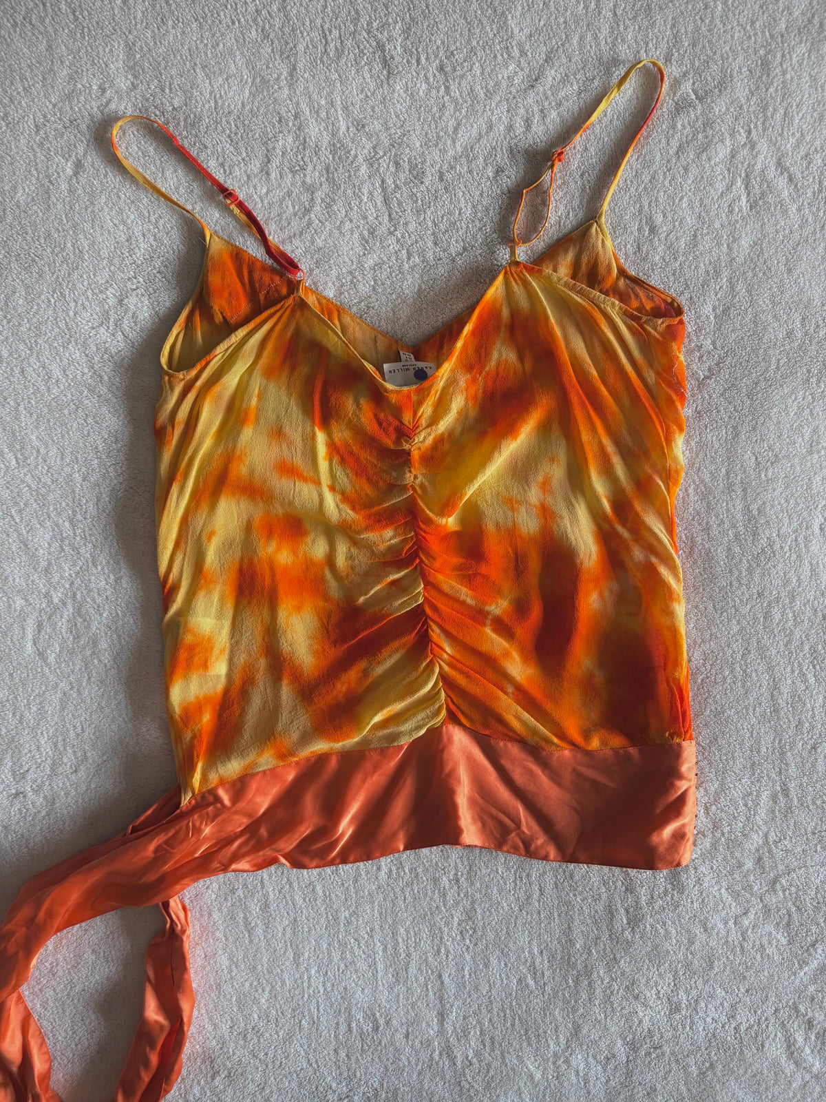 y2k vintage 2002 silk tie dye effect sequin embellished cami top warm autumnal