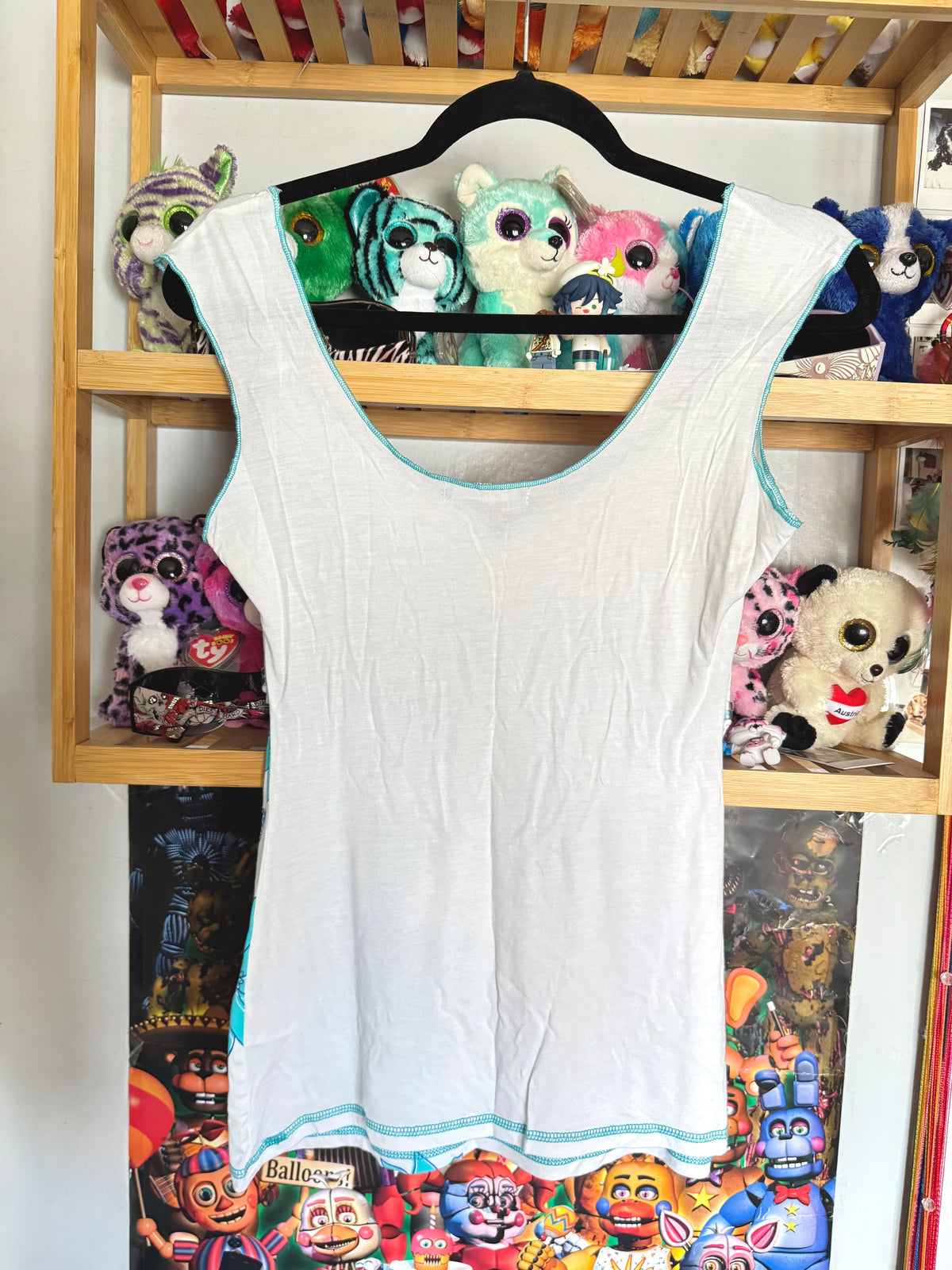 y2k vintage turquoise floral print fitted cami top with ruched detail, rhinestones and sleeve tassels