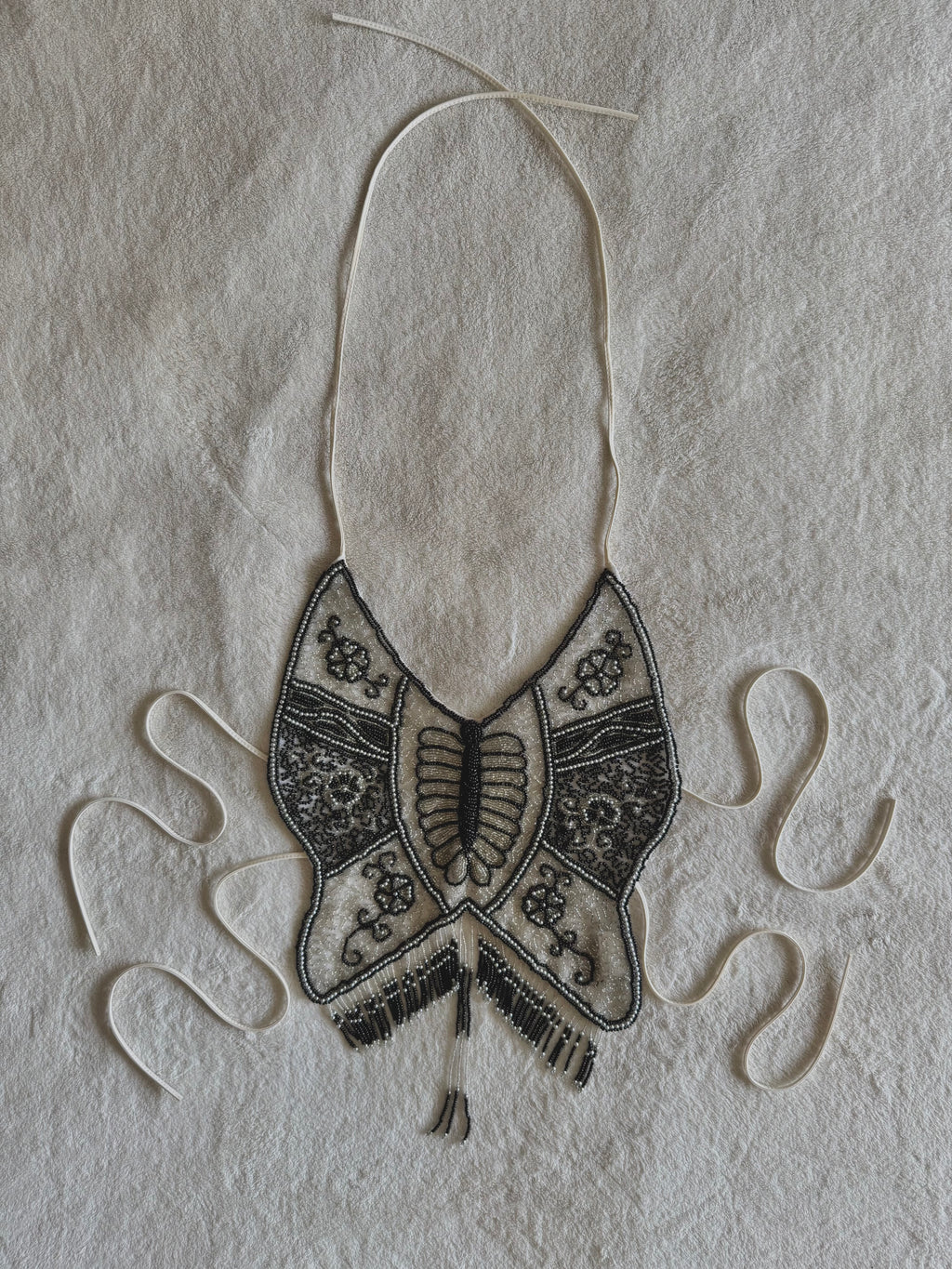 y2k vintage backless fitted fully beaded black and white halterneck butterfly top festival