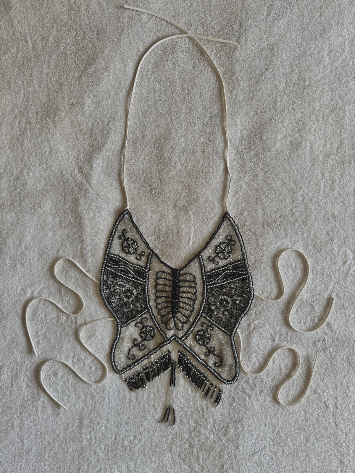 y2k vintage backless fitted fully beaded black and white halterneck butterfly top festival