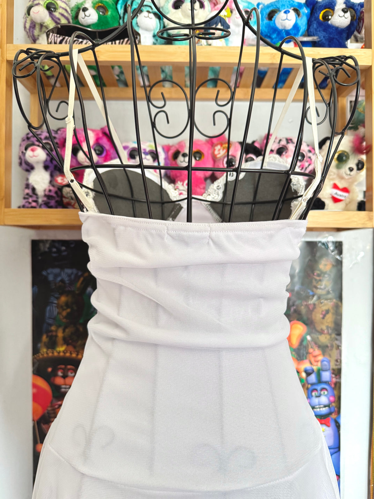 y2k vintage white mesh lace front sequin mini dress with hanky fairy hem