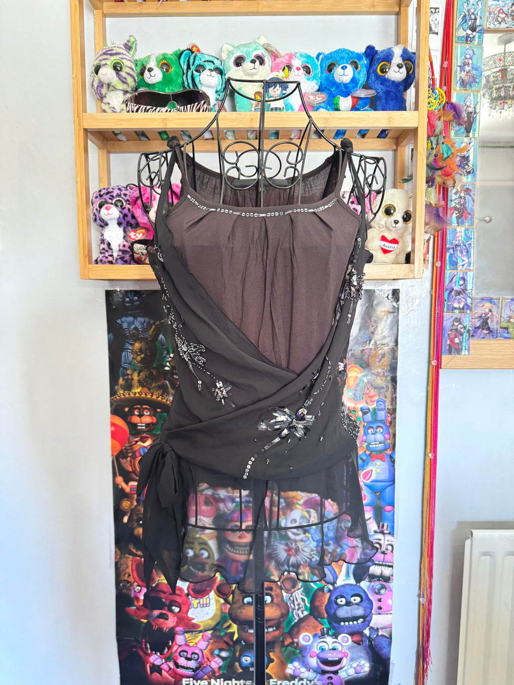 y2k vintage layered vest top with dragonfly jewels embellished and lettuce hem