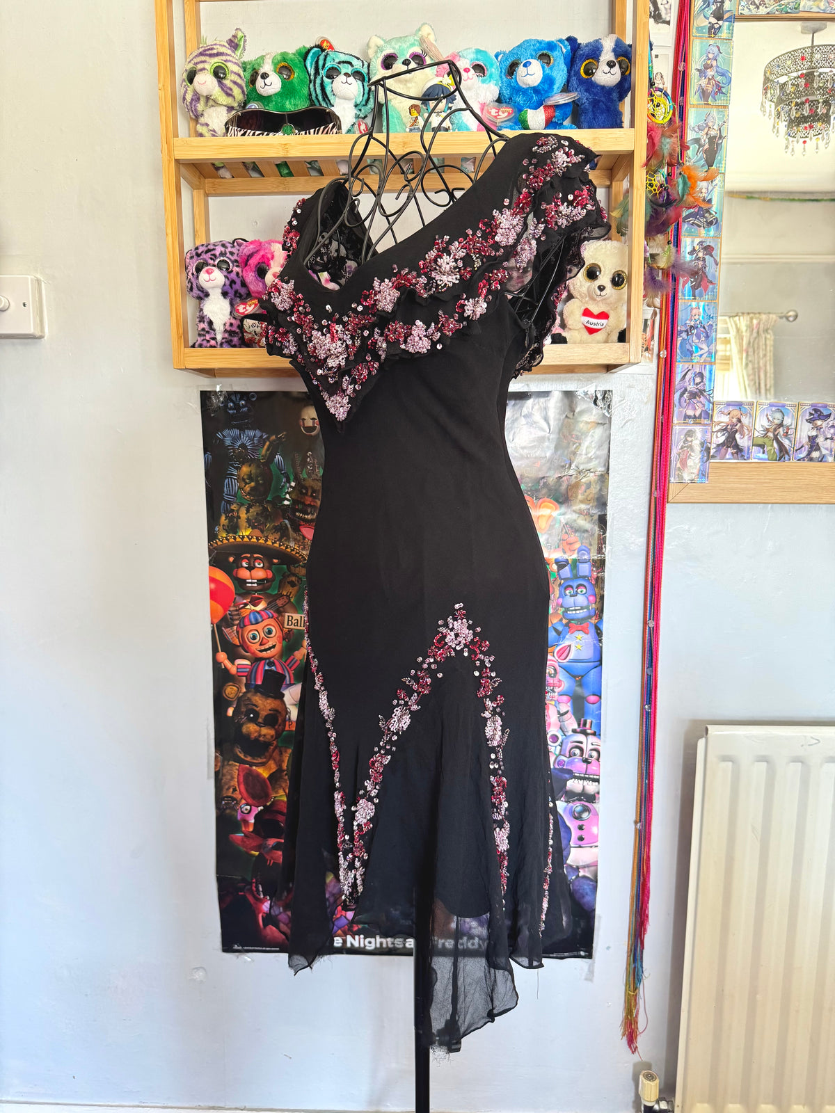 vintage 90’s silk black fairy hanky hem beaded mini dress