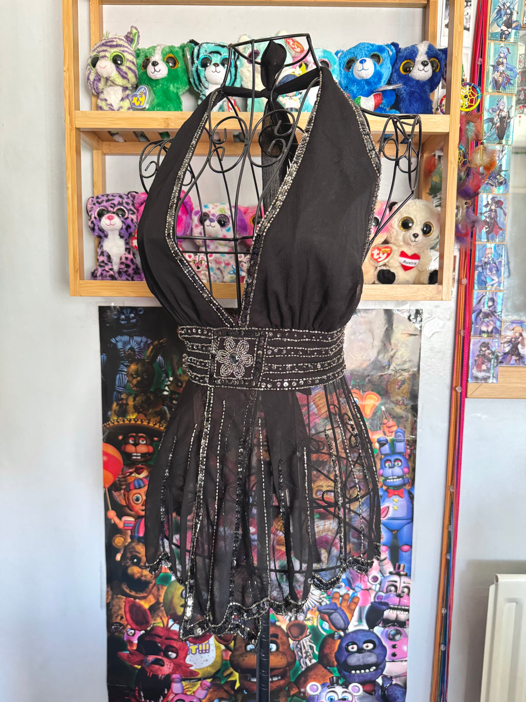 y2k vintage bnwt deadstock backless tie back sequin floral fairy top