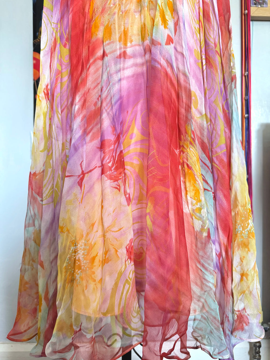 y2k vintage silk summer multicolour maxi dress with matching cardigan zara larsson