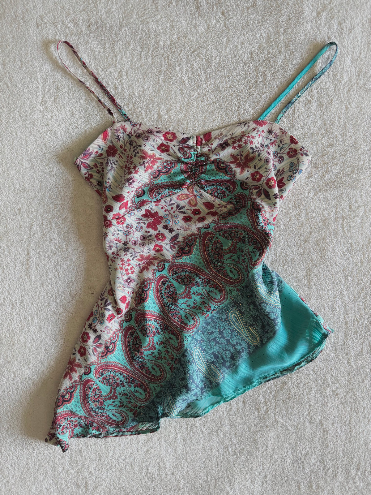 y2k vintage asymmetrical paisley print fitted cami top fairy mermaid