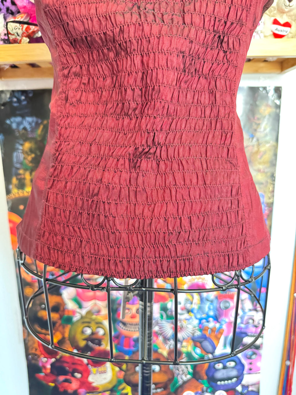 y2k vintage crimson red lace up look sequin embellished boned and fitted corset top