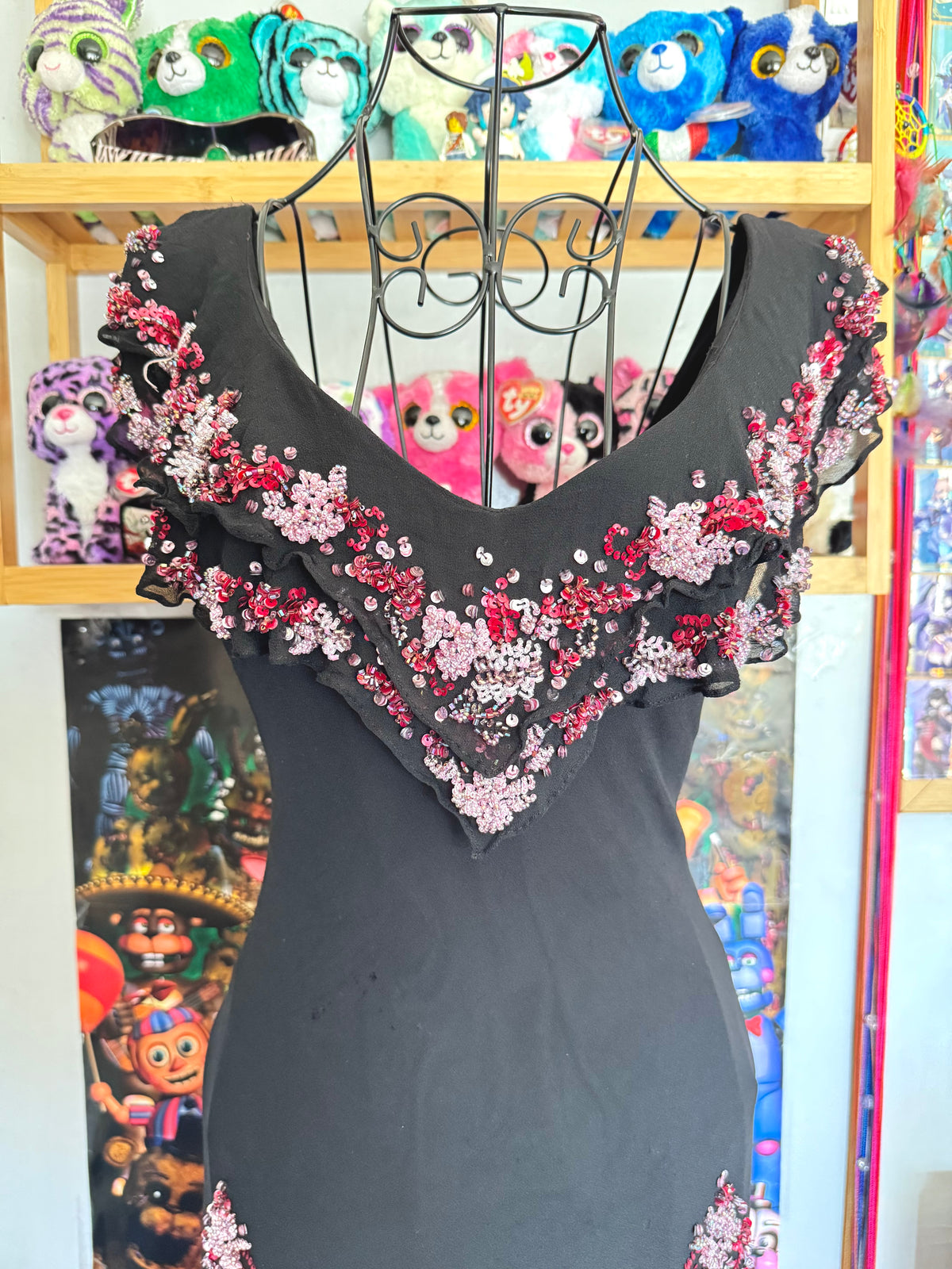 vintage 90’s silk black fairy hanky hem beaded mini dress