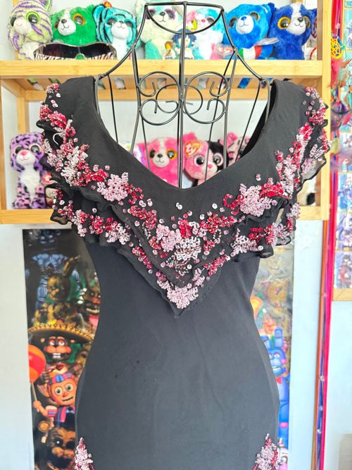 vintage 90’s silk black fairy hanky hem beaded mini dress