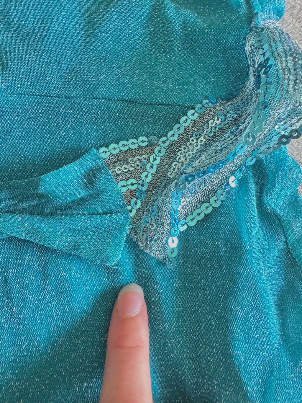 y2k vintage aqua blue shimmery tie back sequin mesh mini dress