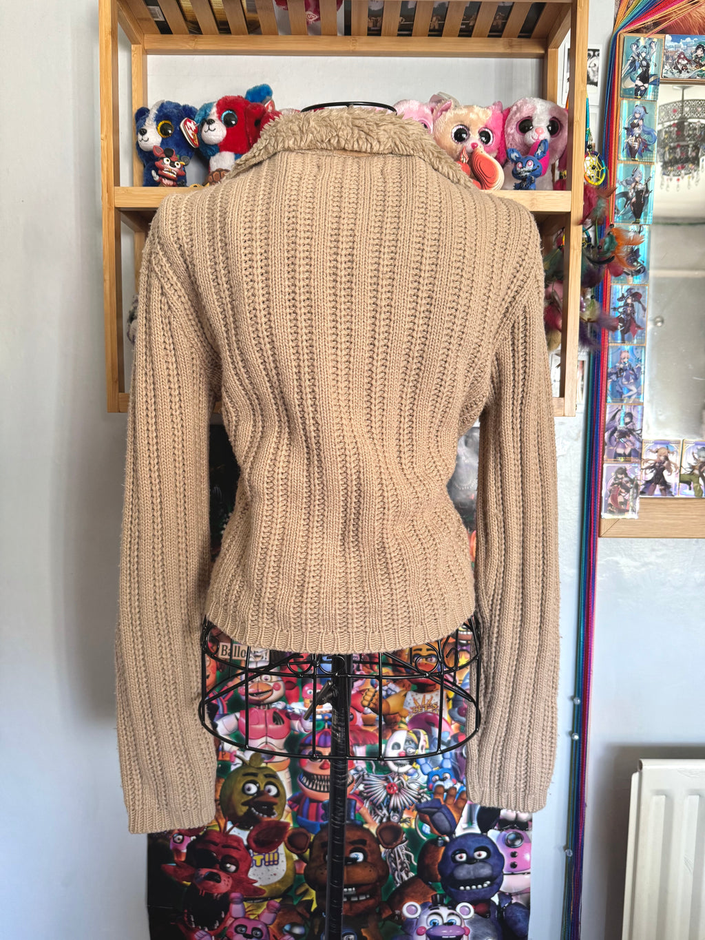 y2k vintage buckle up fitted and cropped jacket with chunky ribbed knit sleeves western boho
