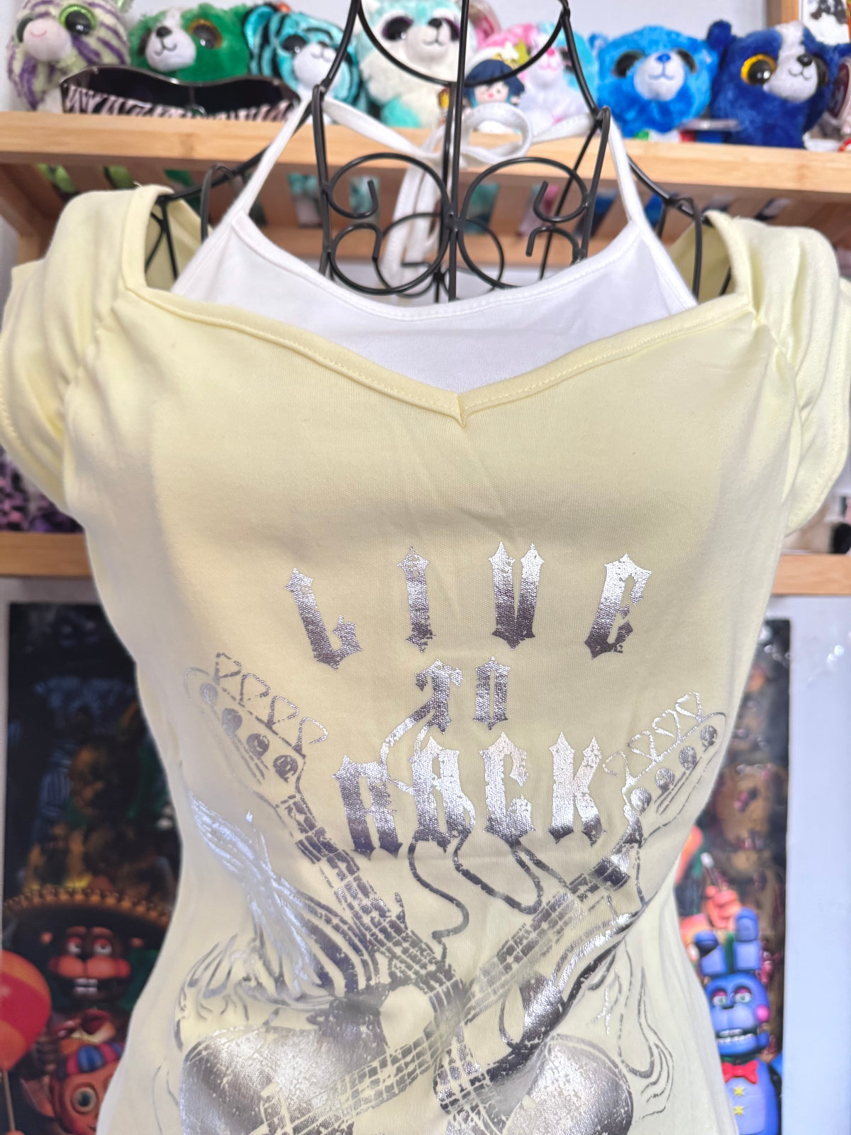 y2k vintage deadstock BNWT butter yellow graphic fitted halterneck layered top
