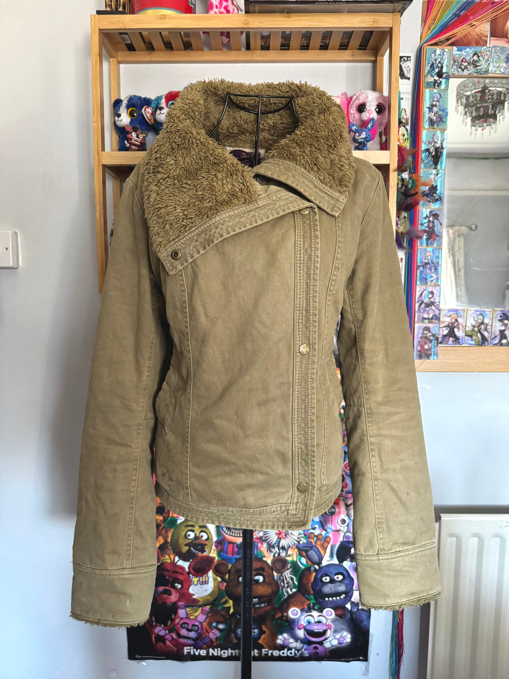 y2k vintage winter thick teddy lined funnel neck jacket cosy