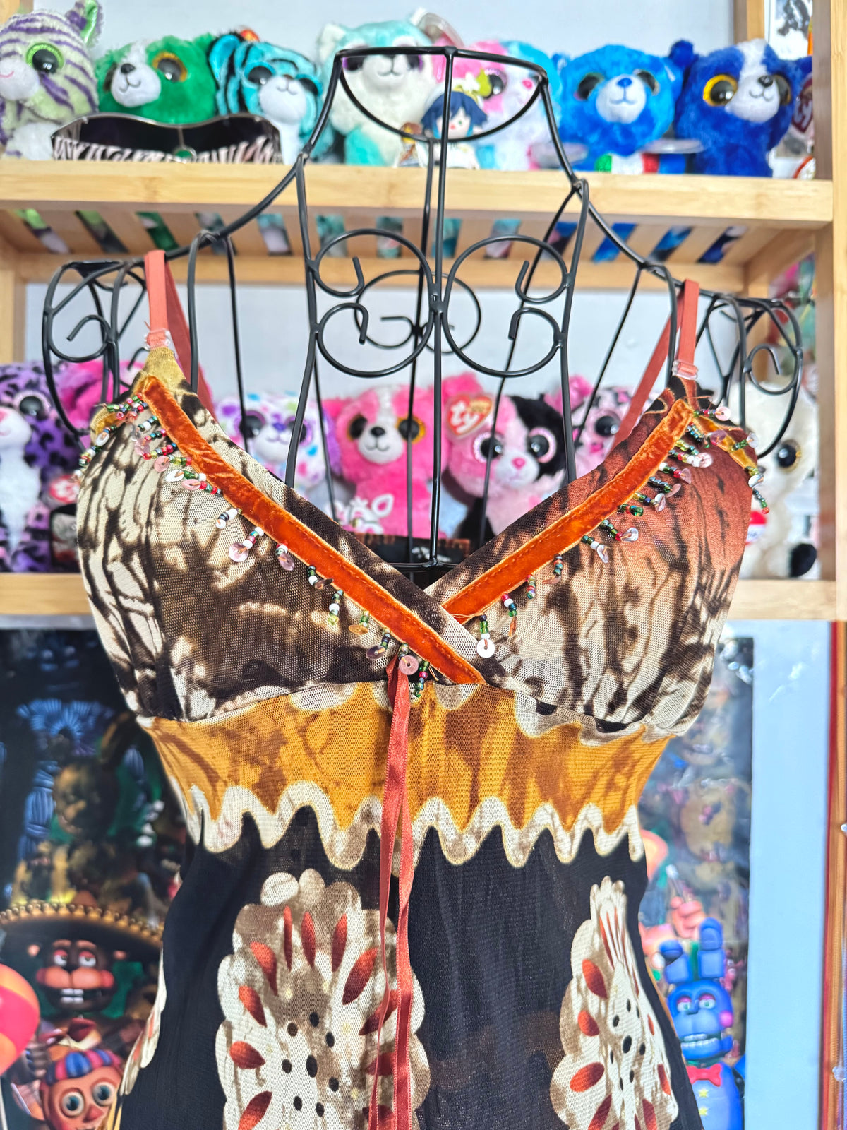 y2k vintage summery asymmetrical fairycore beaded cami top earthy