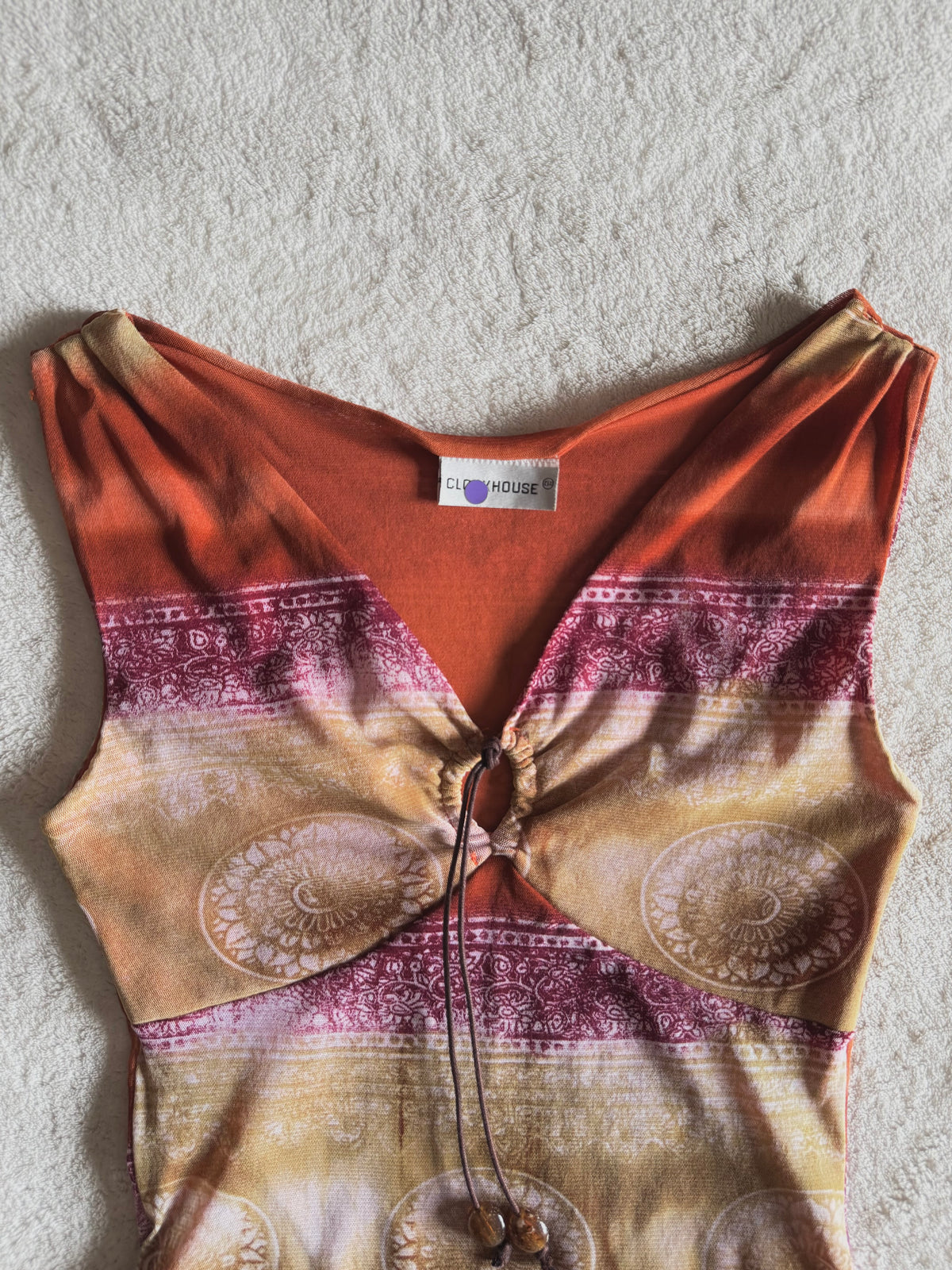 y2k vintage mesh fitted ombre sleeveless vest top with keyhole cutout and tassels
