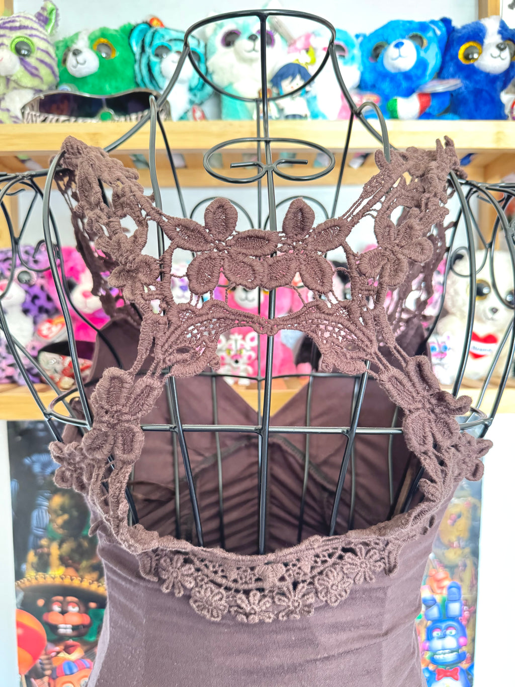 y2k vintage chocolate brown ruched fitted lace back cami top