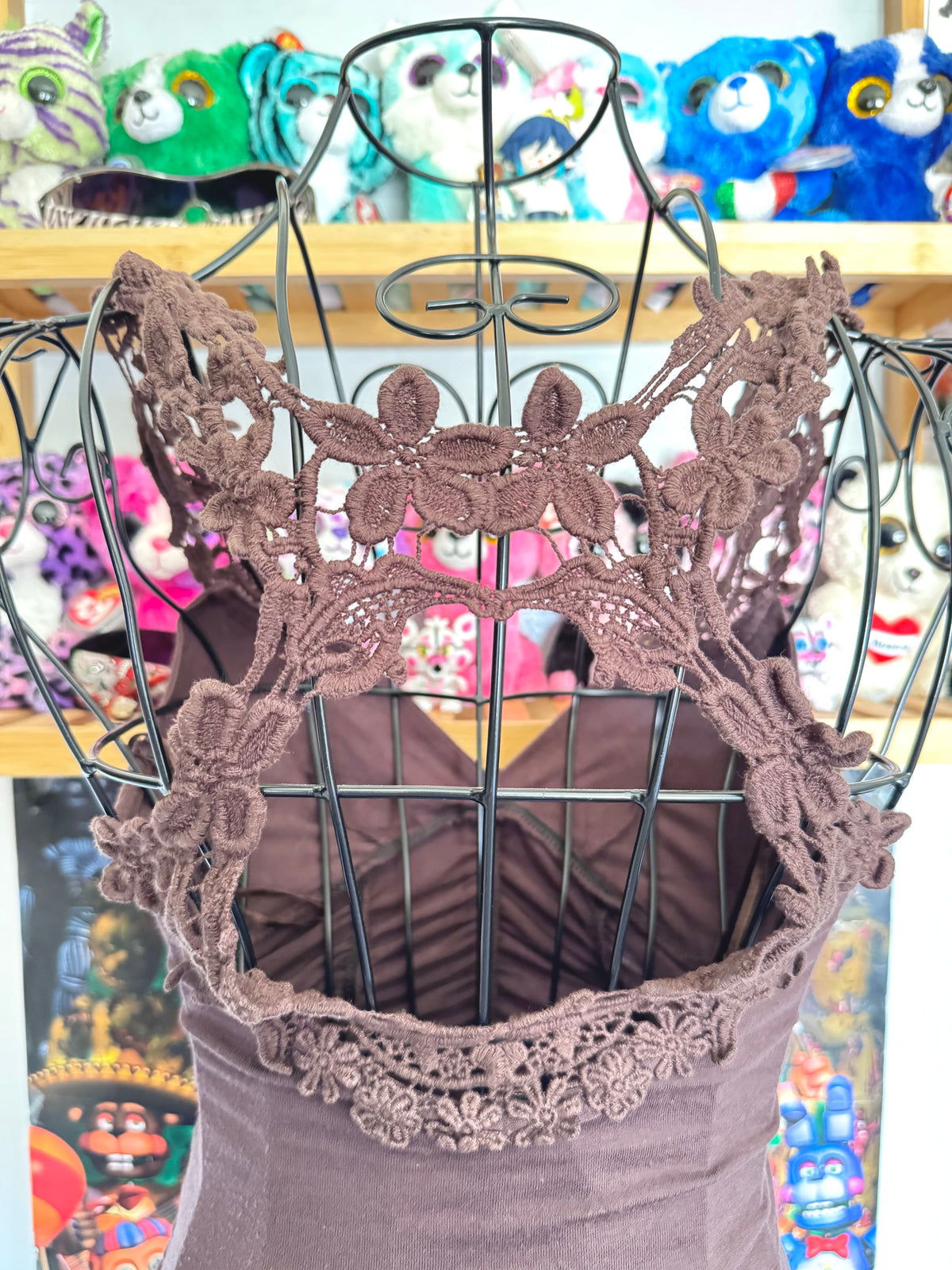 y2k vintage chocolate brown ruched fitted lace back cami top