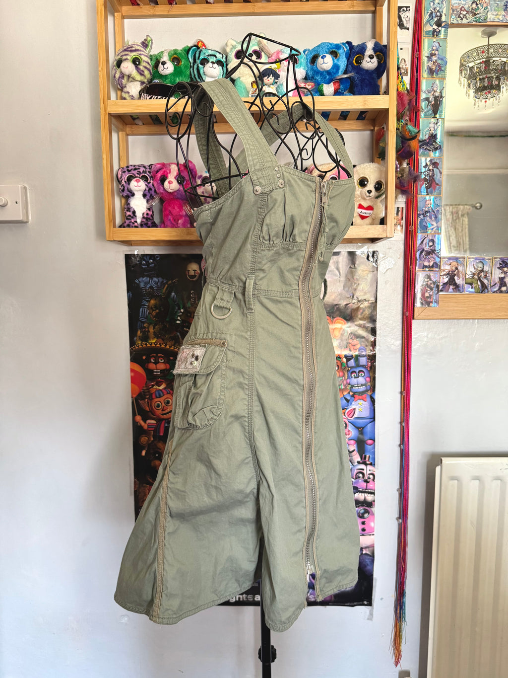 y2k vintage khaki green cargo utility mini dress streetwear grunge summer