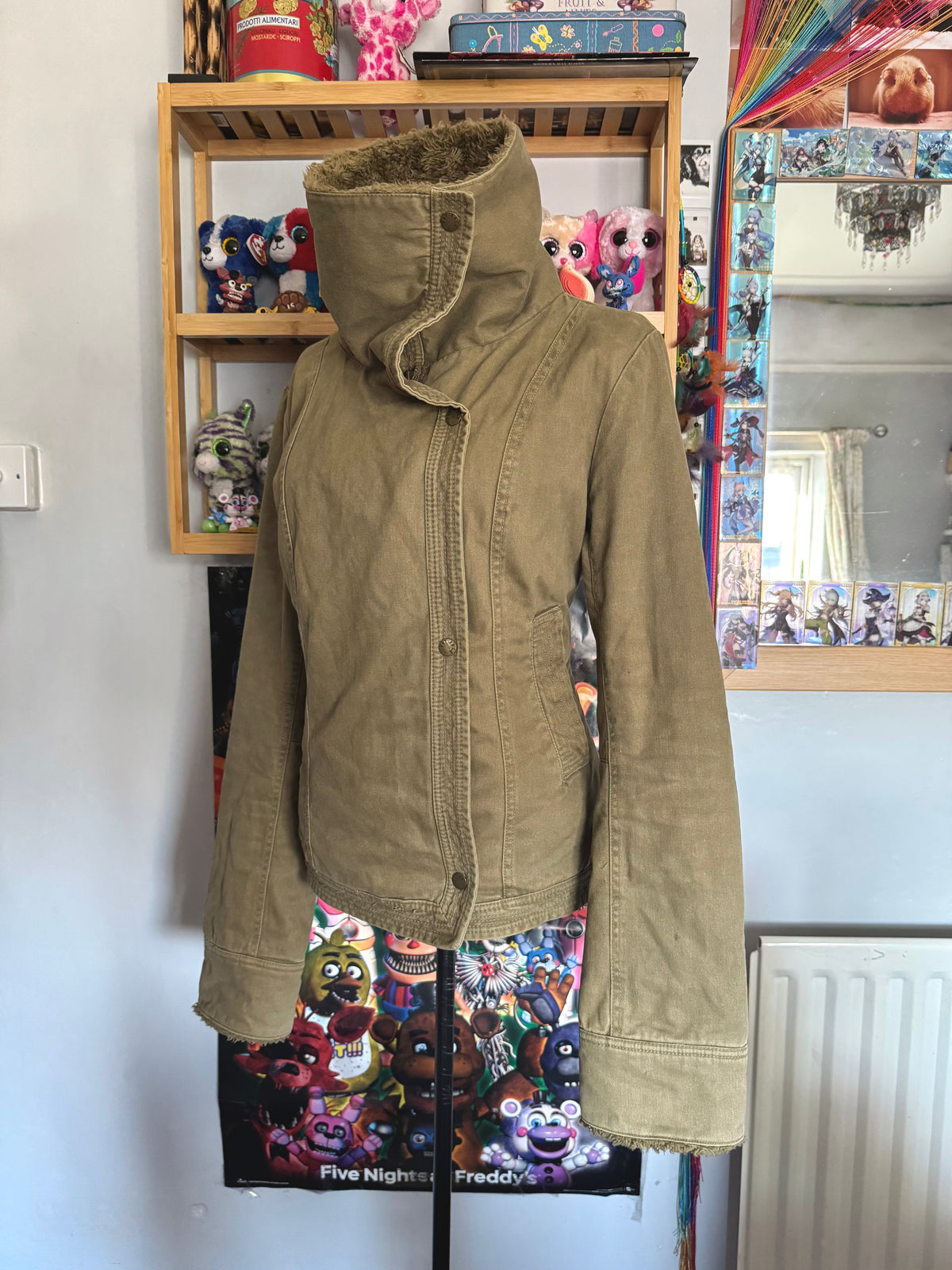y2k vintage winter thick teddy lined funnel neck jacket cosy