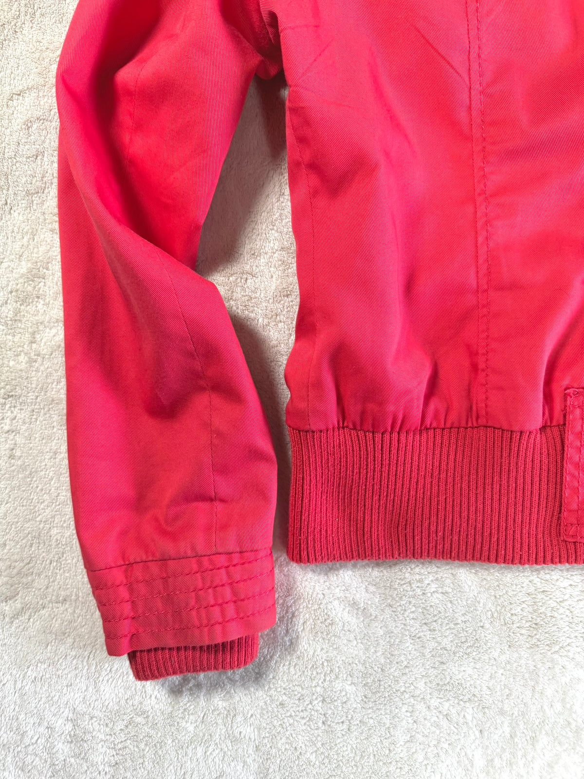 y2k vintage coral red fitted bomber jacket peacoat with zip pockets and chunky buttons