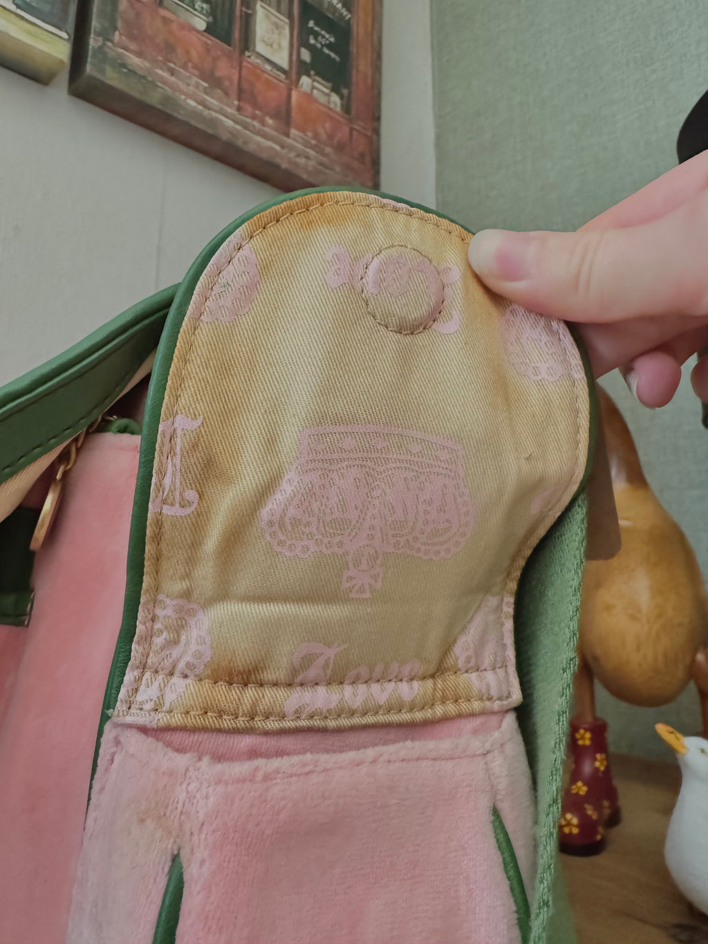 rare y2k vintage pink and green velour luxury Juicy Couture trustfund generation crossbody bag