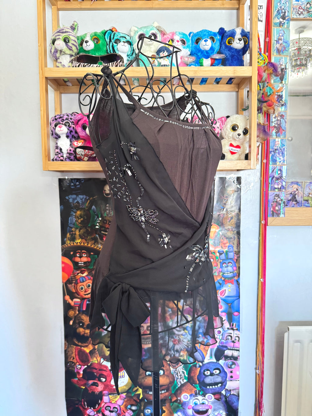 y2k vintage layered vest top with dragonfly jewels embellished and lettuce hem