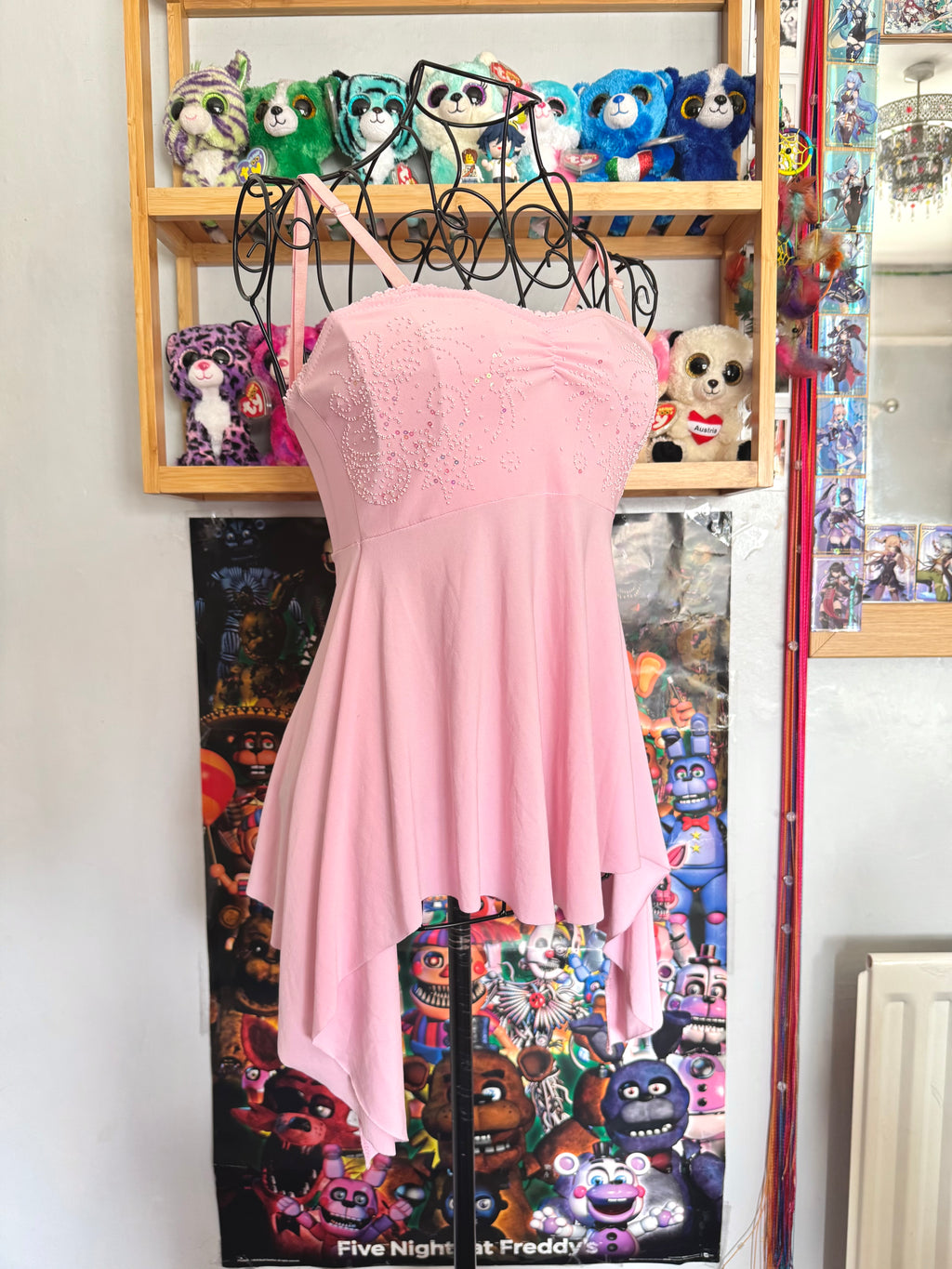 y2k vintage baby pink asymmetrical fairy hem ruched beaded cami top