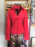y2k vintage coral red fitted bomber jacket peacoat with zip pockets and chunky buttons