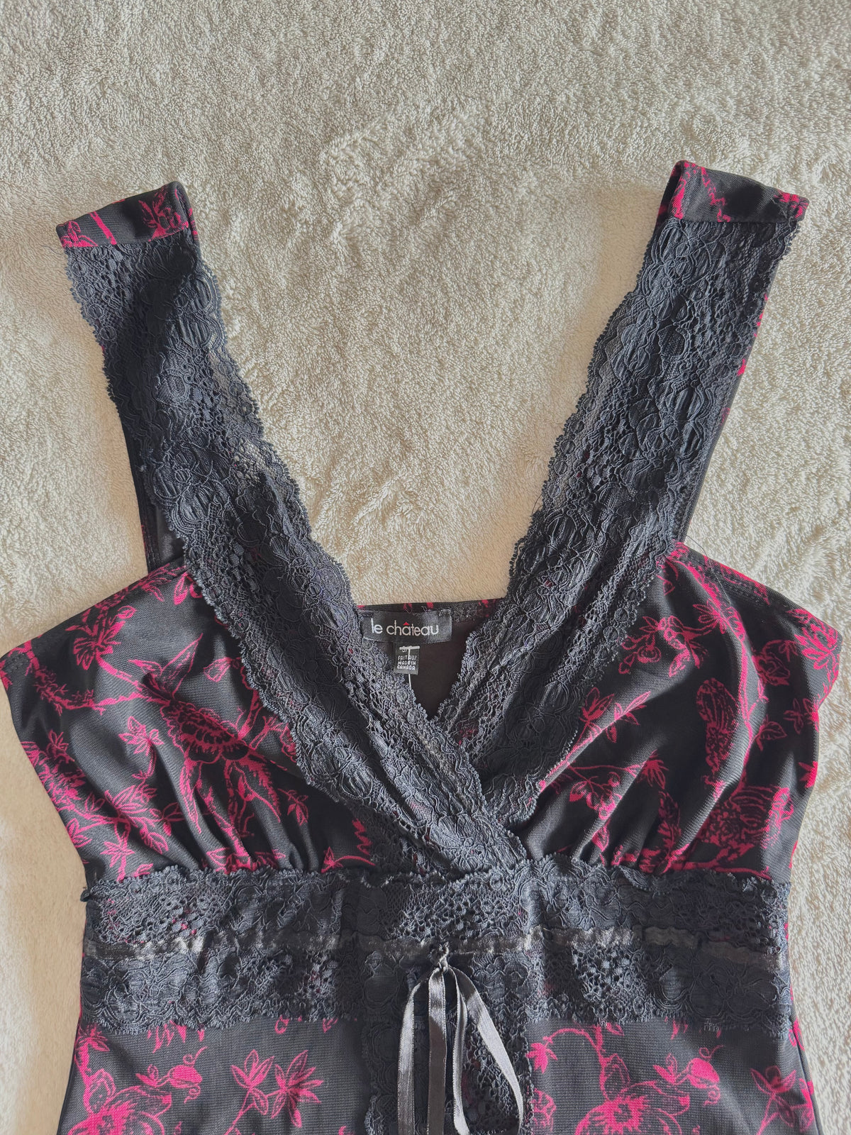 y2k vintage black and pink floral lace trim cami top gothic