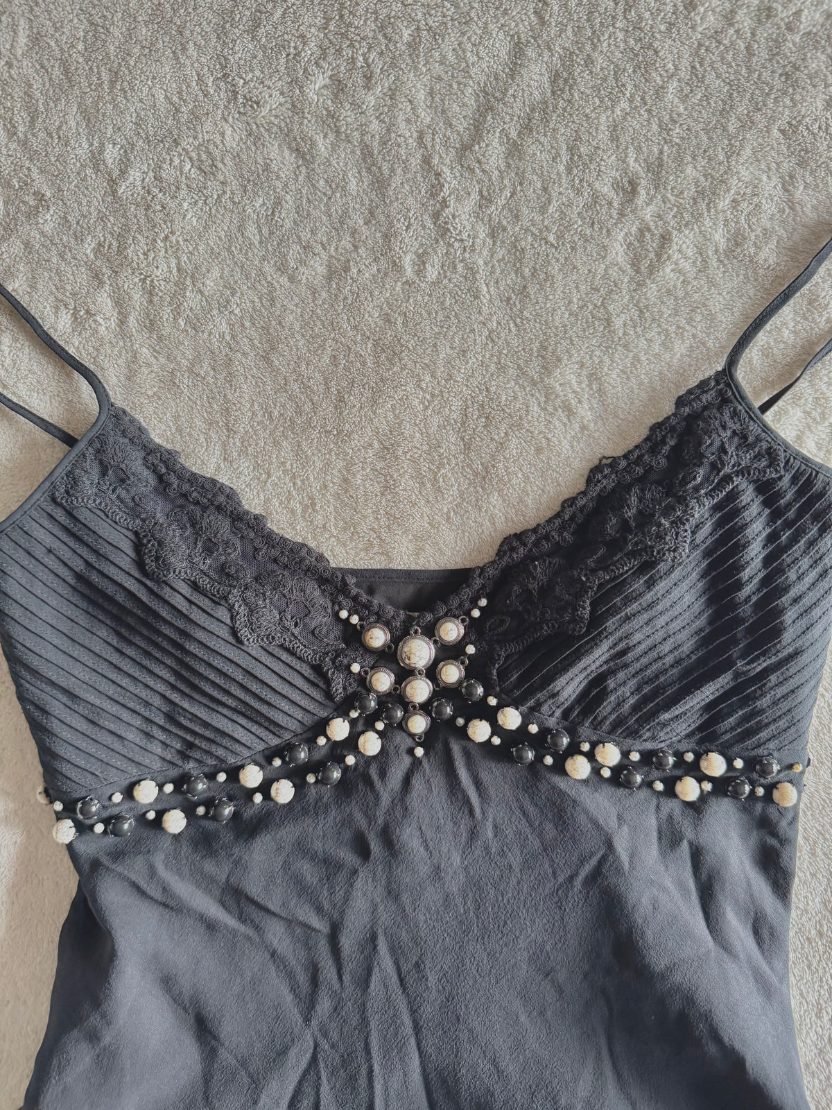 y2k vintage black silk fitted asymmetrical fairy hem cami top