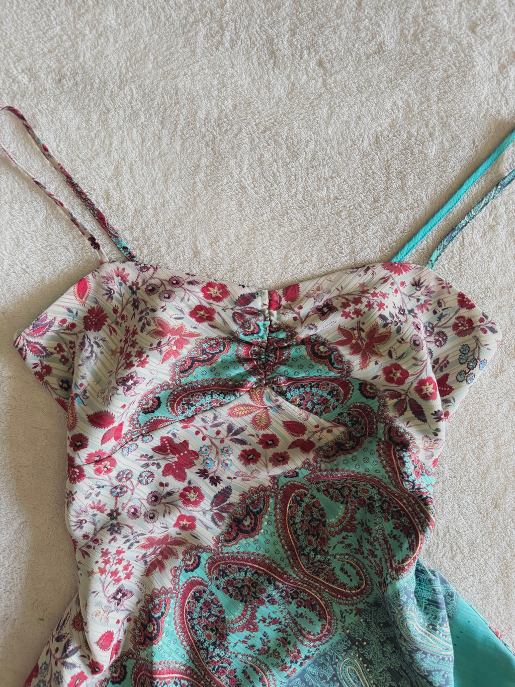 y2k vintage asymmetrical paisley print fitted cami top fairy mermaid