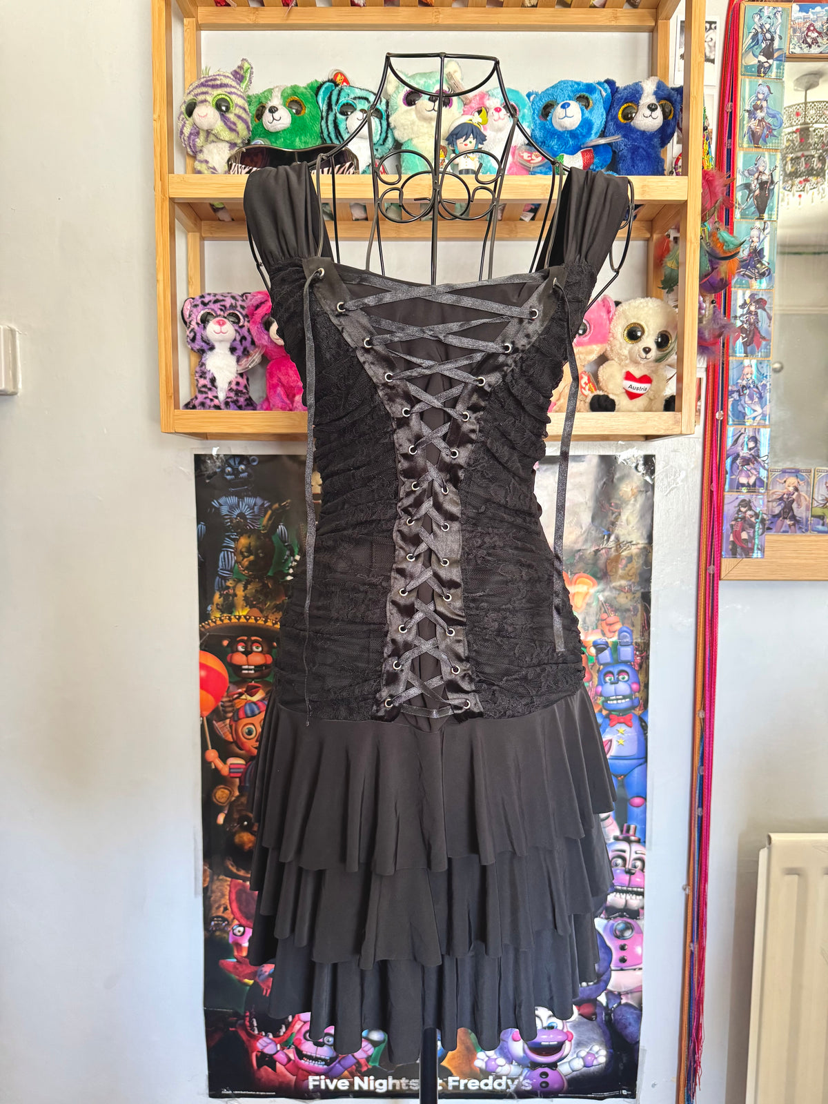 y2k vintage BNWT deadstock fitted ruched lace up ruffle mini dress gothic
