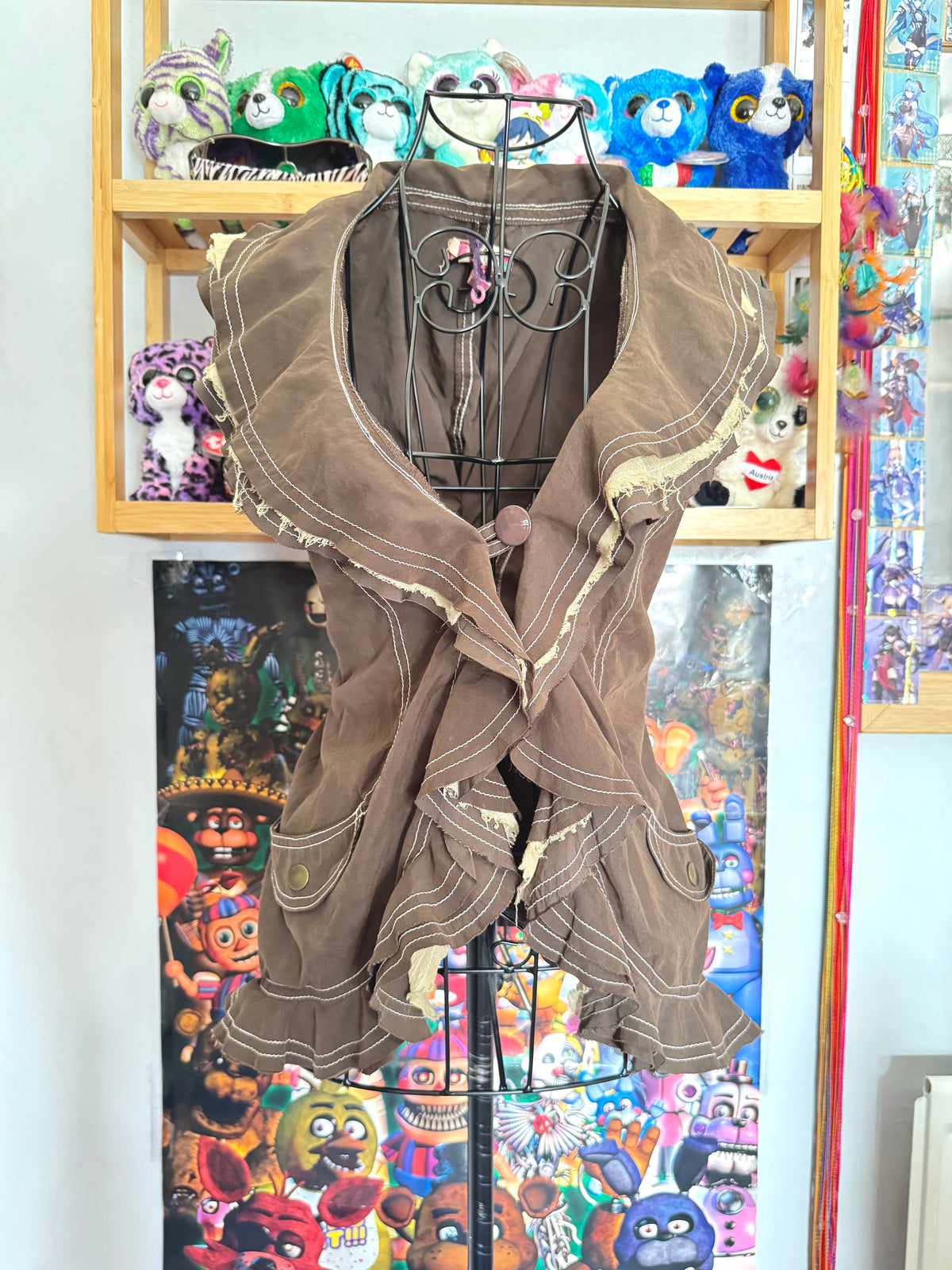 y2k vintage chocolate brown ruffled button up sleeveless vest top