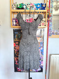 y2k vintage milkmaid floral print grey ruffle tiered mini dress