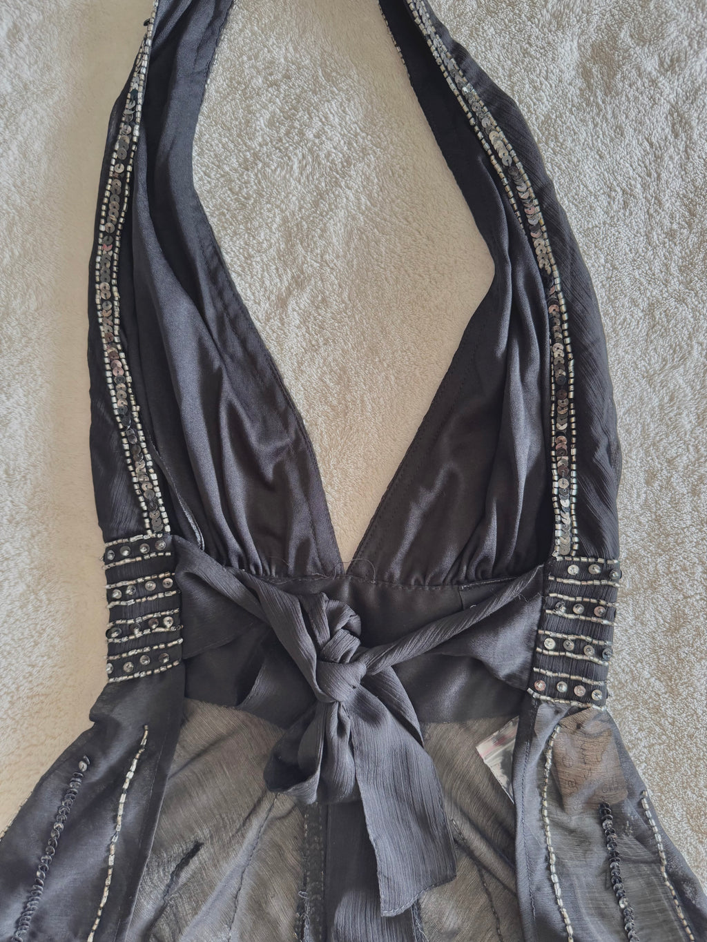 y2k vintage bnwt deadstock backless tie back sequin floral fairy top