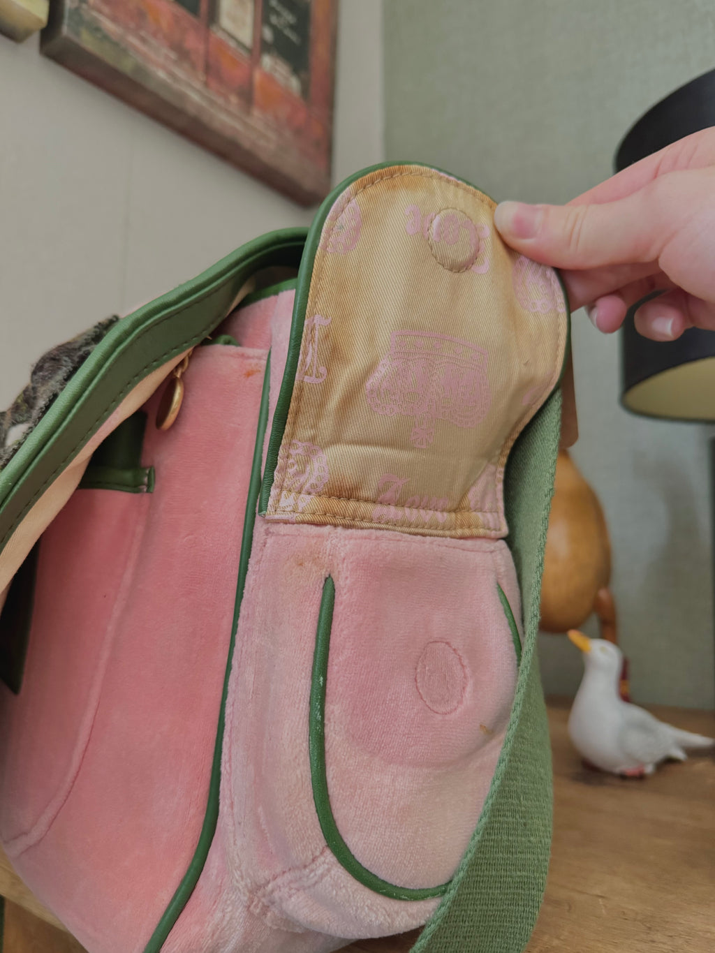 rare y2k vintage pink and green velour luxury Juicy Couture trustfund generation crossbody bag
