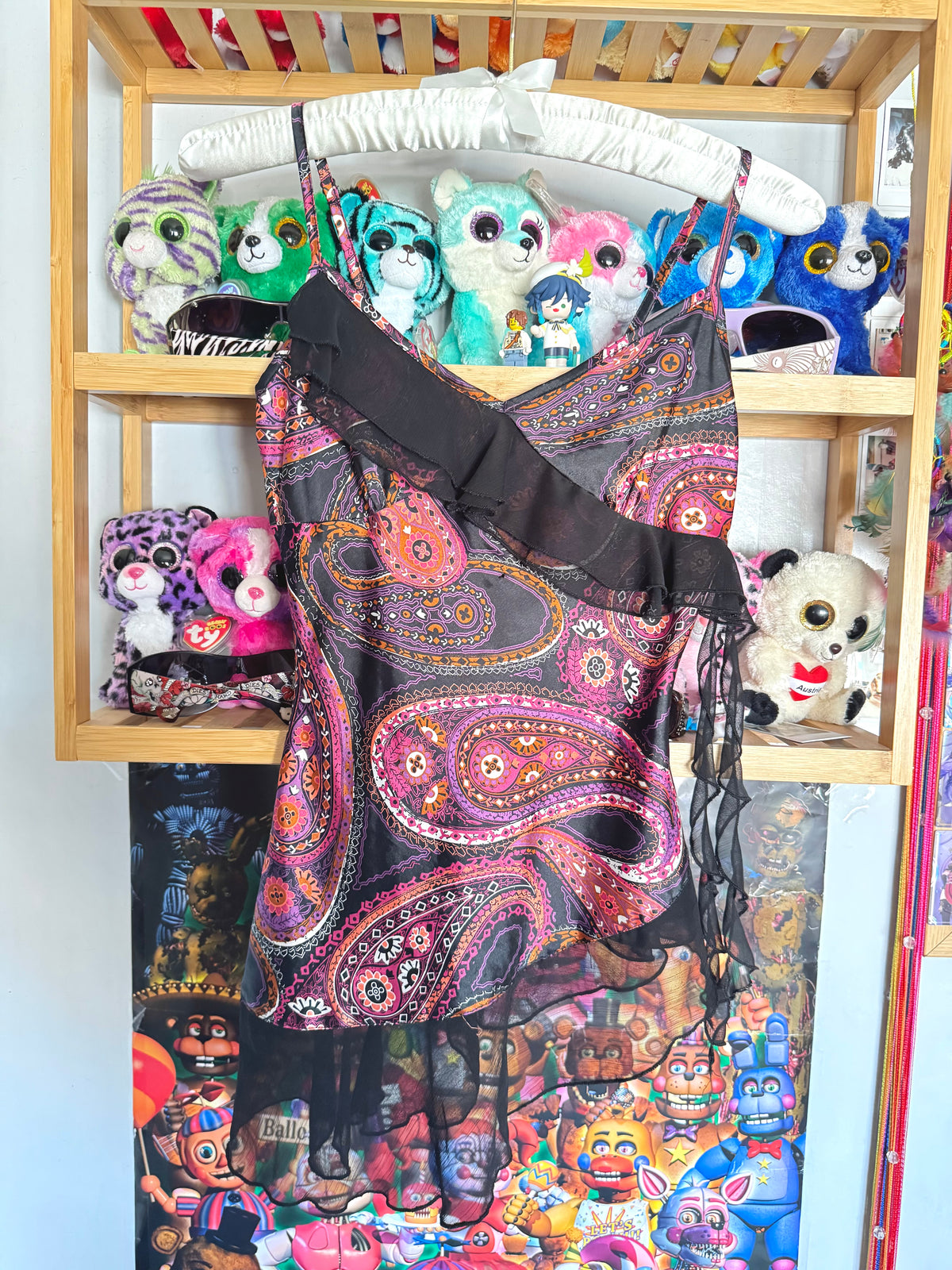 y2k vintage paisley print dragonfruit asymmetrical hem cami top