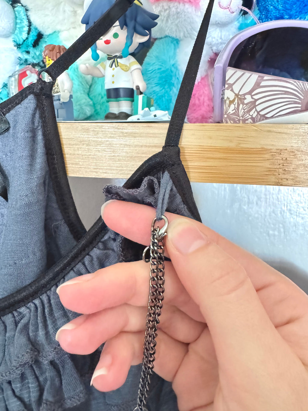 y2k vintage grey fitted cami top with layered necklace overlay grunge