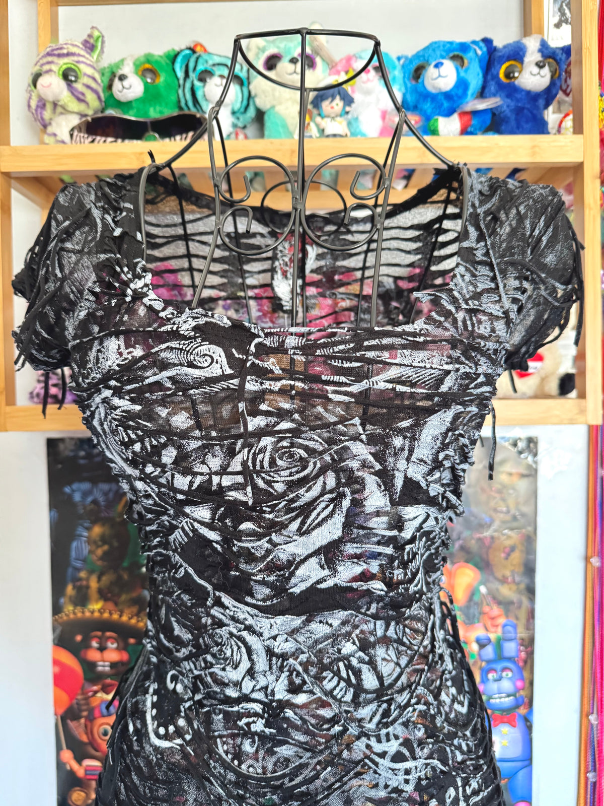 y2k vintage insane slashed graphic rose print sheer fitted tee grunge