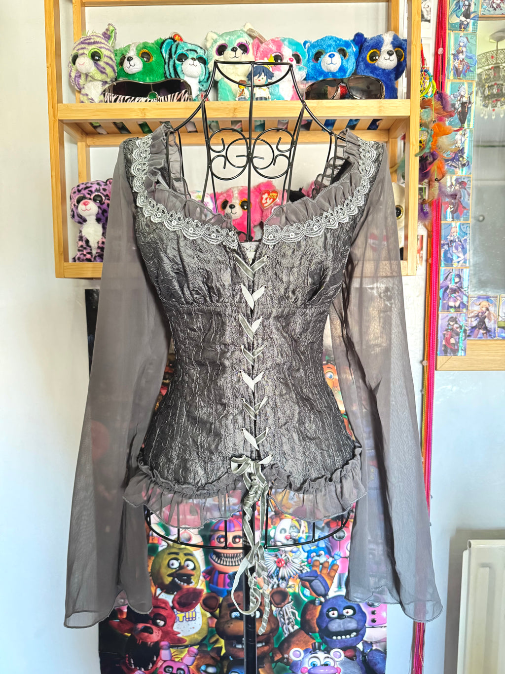 y2k vintage milkmaid medieval vibe lace up flared sleeve gothic top
